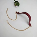 Macro shot of gold metal bag chain with burgundy leather shoulder strap and lobster clasps - 120cm / Wine Red (Gold Chain)