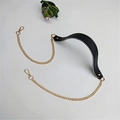 Detail of black leather handbag strap with gold metal chains and lobster clasp closure - 120cm / Black (Gold Chain)