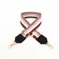 Bandoulière réglable large à rayures pour sacs à main avec boucles en métal doré - No.15 Rayures Marron Rose avec Cuir Noir