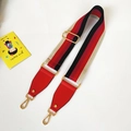 Adjustable colorful striped canvas wide shoulder strap with red leather and gold hooks - Red Stripe With Red Leather