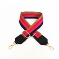 Bandoulière large réglable avec rayures colorées et boucles en métal doré - No.11 Marine Vin Rouge avec Cuir Noir