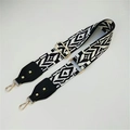 Adjustable wide replacement bag strap with black and white geometric ethnic pattern - Black Rainbow Black