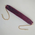 Detail of plush dark purple faux fur bag strap with gold metal chains and swivel hooks - Colorful Rose Red