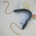 Faux fur wide shoulder strap replacement with gold metal chain and gray plush padding - Variegated Black