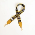 Detail of adjustable wide canvas shoulder strap with yellow and black plaid pattern - Width 3.8CM / Yellow Plaid with Yellow Ends