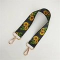 Tracolla nera con stampa di girasoli gialli e moschettoni dorati per borse da donna - Lunghezza circa 45cm / Girasole