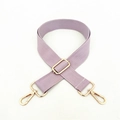 Close-up of lavender wide woven bag strap with adjustable gold hardware and lobster clasps - Taro Purple