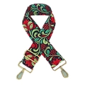 Ethnic bohemian style wide guitar strap for bags with floral pattern and gold metal hooks - Vine Gold Buckle