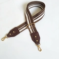 Adjustable brown and white striped canvas bag strap with gold metal hooks for women - Coffee + Coffee Leather + Gold Hook