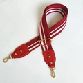 Verstellbarer 5cm breiter rot-weiß gestreifter Canvas-Taschengurt mit goldenen Schnallen - Rot + Rotes Leder + Goldener Haken