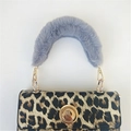 Leopard print handbag with fluffy grey faux fur handle and gold metal hardware - Gray