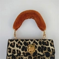 Leopard print strap replacement with orange faux fur handle and gold lobster clasps - Brown