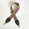 Detail of colorful geometric striped woven bag strap with golden metal lobster clasps - Yellow Strap + Green