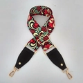 Detail of adjustable floral replacement bag strap with golden metal hardware and black leather - Vine Floral (Black Connection)