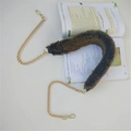 Dark brown plush shoulder strap with golden metal chains and swivel lobster clasps - Variegated Brown