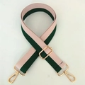 Verstellbarer breiter gewebter Schultergurt in Rosa und Dunkelgrün mit Goldclips - Silberverschluss / Grüne Streifen