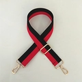 Verstellbarer gewebter Schultergurt mit rot-schwarzen Streifen und Gold-Metallhaken - Silberverschluss / Schwarz Roter Streifen