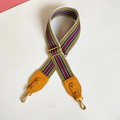 Close-up of adjustable ethnic embroidery shoulder strap with gold alloy swivel hooks - Yellow Strap + Yellow