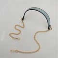 Detail of light blue PU leather shoulder pad and golden metal chain strap with lobster clasps - 120cmx2.2cm / Light Blue