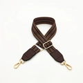 Detail of adjustable woven handbag strap with geometric pattern and golden metal clips - Dark Coffee