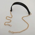 Detail of black PU leather shoulder strap with light gold metal chain and lobster clasps - 120cmx2.2cm / Black