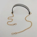Detail of grey and black PU leather shoulder strap with gold metal chain and lobster clasps - 120cmx2.2cm / Gray