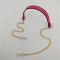 Detail of rose red PU leather strap with gold metal chain and lobster clasps for bags - 120cmx2.2cm / Rose Red