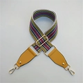 Detail of adjustable woven purse strap with colorful stripes and gold metal hardware - Yellow & Yellow