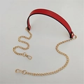 Red leather shoulder strap with gold metal chains and lobster clasps for handbags - 120cmx2.2cm / Red