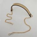 Detail of beige PU leather shoulder strap with gold chain links and swivel lobster clasps - 120cmx2.2cm / Khaki