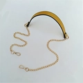 Mustard yellow PU leather and gold metal chain strap with lobster clasps for handbags - 120cmx2.2cm / Yellow