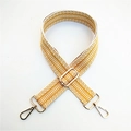Ethnic style wide bag strap with yellow and white stripes and gold metal hardware - Silver Clasp / Yellow