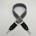 Adjustable wide replacement shoulder strap with black and white geometric embroidery - 3.8cm Wide / Black + Black
