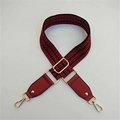 Detail view of red and black wave pattern woven wide bag strap with gold lobster clasps - 3.8cm Wide / Red & Wine Red