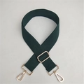 Detail of adjustable forest green woven bag strap with gold metal lobster clasps - Dark Green
