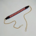 Ethnic wide fabric strap with golden metal chain and lobster clasps for handbags - No.30 Dazzling Black