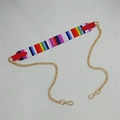 Colorful striped shoulder strap with red leather ends and gold metal chain links - No.26 Red Stripes