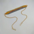 Ethnic woven bag strap with golden metal chains and yellow leather detailing - No.25 Light Woven Pattern