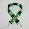 Detail showing green and white checkered canvas strap with gold metal hardware - Light Green