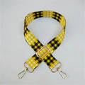 Adjustable yellow and black checkered canvas strap with gold metal lobster clasps for bags - Yellow