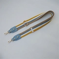 Detail of adjustable colorful striped bag strap with gold hooks and blue leather ends - Light Blue Style 5