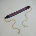 Ethnic style jacquard strap with bohemian geometric patterns and golden metal chain - No.18 Black Dandelion