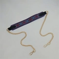 Close-up of colorful ethnic embroidery purse strap with gold metal chain and lobster clasps - No.17 Vintage Circle Floral