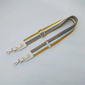 Adjustable woven bag strap with yellow, grey and white stripes and golden metal hooks - White Style 5