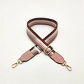Tracolla regolabile in tessuto a righe con estremità in pelle rosa e ganci in metallo oro - Righe Marrone Rosa Estremità Pelle Rosa
