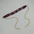 Detail of red and black geometric printed strap with gold metal chain and lobster clasps - No.13 Glamorous Colorful