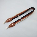 Detail view of woven striped strap with brown leather joints and gold hardware - Style 4 Brown