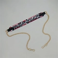 Detail of geometric woven strap with gold chains and lobster clasps for handbags - No.12 Rainbow Black