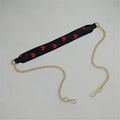 Bandoulière en tissu noir à motifs de cœurs rouges avec chaîne en métal doré chic - 120cm Long / Cœur
