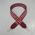 Bandoulière large réglable à rayures rouge vert blanc avec attaches en métal doré - Fermoir en Argent / Bordeaux